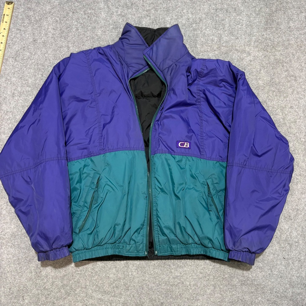 Vintage CB Sports Reversible Puffer Jacket Purple Teal Colorblock Mens Large